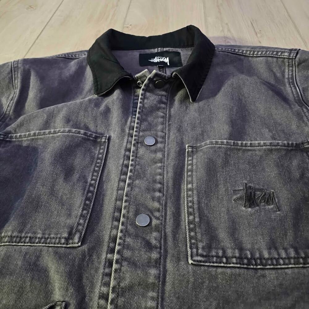 Stussy Navy Blue Work Wear Jacket with Black Collar - Picture 2 of 8